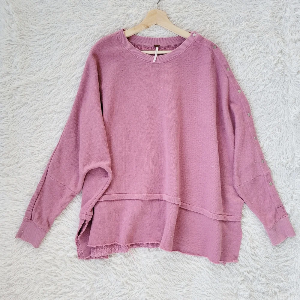 Free People Pink Snap Up Shoulder Pullover Sweater - Picture 2 of 6